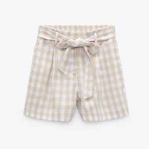 Women Zara Gingham Paperbag Shorts
